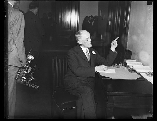 Henry I. Harriman, President of the Chamber of Commerce of the United States, told the Senate Finance Committee that workers should join employer [...] in contributing to the proposed federal unemployment insurance fund. 2/14/35