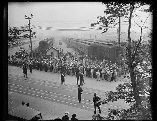 Crowd at train yard