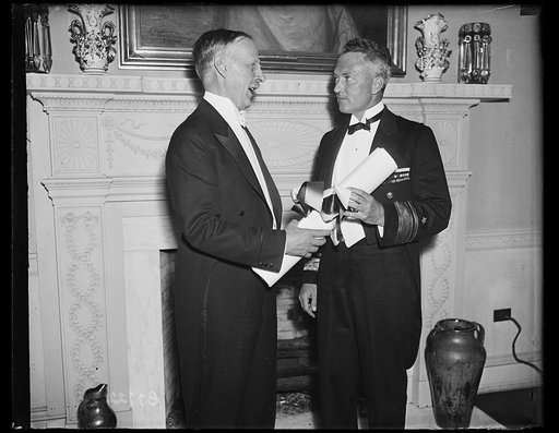 L to R: Gilbert Grosvenor, Pres. Nat'l Geographic, Rear Ad. Richard Byrd, right