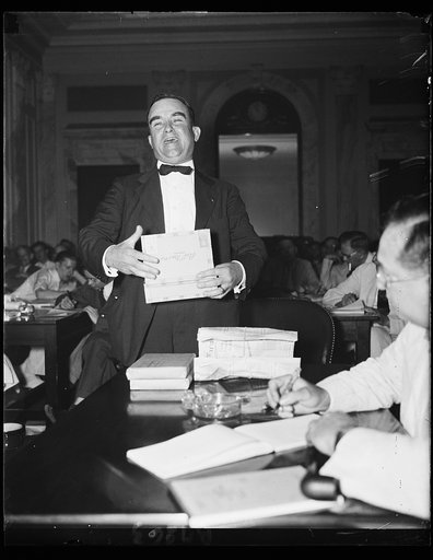 Gentlemen, I am shagrined [...] so hinted Rep. Nat Patton (D. of Tex) when it was inferred by testimony of Eugene Sellers, NRA employee, that the box of cigars he received some time ago from utilities Chief John Carpenter was "not a box of cigars" and was a "pastebord box instead of a wooden one." R