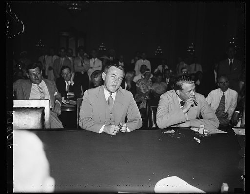 Loses interest. Rep. Martin Dies (D. of Texas) appears to have lost interest in Thomas G. Corcoran for the moment. This picture taken Wednesday at House Rules Lobby hearing at which time Dies at one time asked Corcoran in a pointed way, if he were not a Harvard man. He is, another famed Harvardman i
