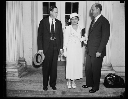 Attend youth conference with F.D.R. After conferring with Pres. Roosevelt and other leaders who will direct the new youth program now before the Administration, Asst. Sec. of Treasury and FDR [Franklin Delano Roosevelt] Administration Harry L. Hopkins posed for this picture just before leaving the W