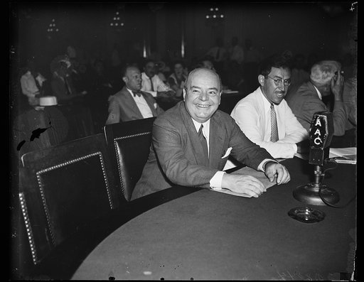 Hear I am. Howard C. Hopson, long sough utility witness, appears at the House Lobby Investigation committee, to say that he doesn't like "prying into his personal income," 8/13/35