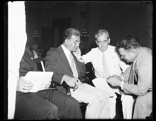 Nearly unseated [...] Rep. Maury [Laverick?] D. of Tex., who told the House Lobbying Com. Tuesday how he almost fell out of his chair when he [...] of the much discussed "[...] vote" elaborates to Rep. John E. Rankin, D.of Miss., who says congress should not adjourns now or at Christmas time. 7/6/35