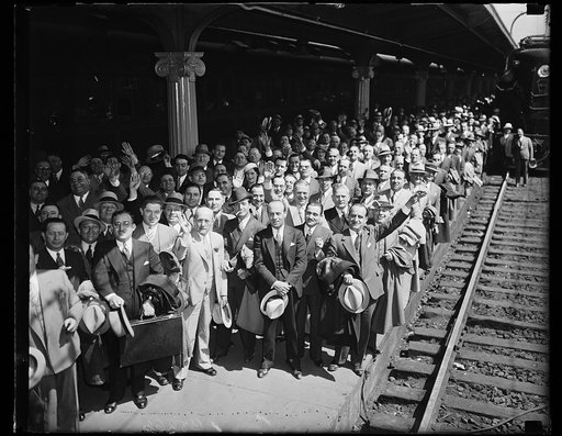 Group at train station