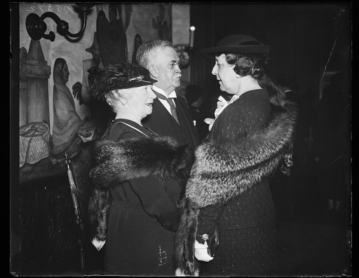 South African Minister and Mrs. Hull. Minister of South America Ralph William Close, and Mrs. Close, left, chat a moment with Mrs. Cordell Hull, wife of the Secretary of State, at the reception given at the Mexican Embassy for Pedro Sanchez, of the Pan American Geographic Society. 10/21/35