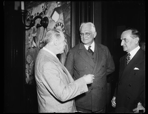 Three of a kind. These ministers of Latin American countries photographed at the Mexican Embassy. From the left: Don Manuel Gonsales Zeledon of Costa Rica; Don Pedro M. Arcaya of Venezuela, and Don Enrique Bordenave of Paraguay, 10/21/35