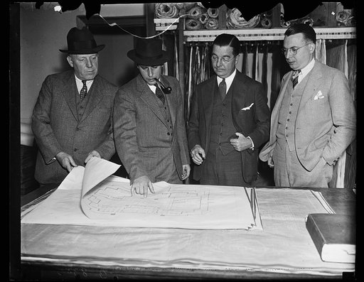 Joe A. Walsh, Construction Engineer; Malsolm Rice, Resident Architect for John Russell Pope; Charles J. Rusch, Mgr. of the Geo. A. Fuller [...]; Milton A. Jordan, Sec. to Mr. Walsh