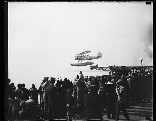 Navy fighter launched. This U.S. Navy fighting plane is launched from [...] catapault at the Navy Yard as part of the Navy Day exercises
