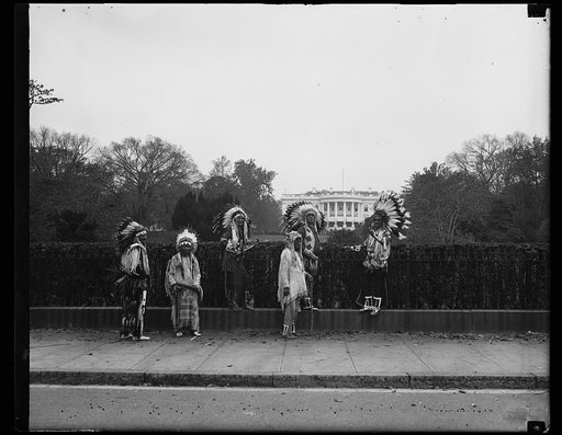 Indians view white fathers home in Washington. Leaders of the tribes on the Flathead Indian Reservation of Western Montana take a look at the White House as they visit Washington to be the first tribe to submit a constitution under the terms of the Wheeler-Howard Act. Although these indians are from