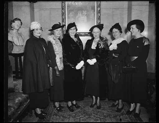 L to r: Miss Marie Pervell, Dept. Pres.; Gwendolyn McDowell, Nat'l Sec.; Mrs. Ray Murphy; Mrs. Melville Mucklestone, Nat'l Pres.; Miss Edna McIntosh, Past Dept. Pres.; Mrs. O. Hahn, Nat'l Rehab. Chair