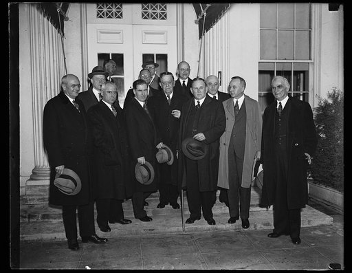 Group: Homer S. Cummings, right; Henry A. Wallace, Ellison D. Smith, and Joseph T. Robinson, center front; Joseph Byrns, far right. White House, Washington, D.C.