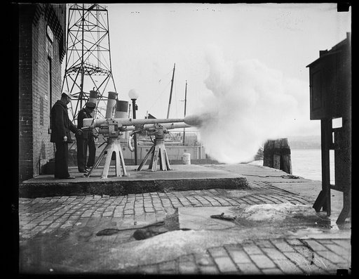 Navy guns at waterfront