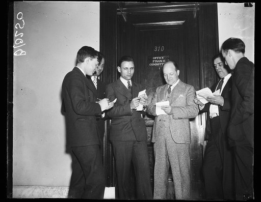 Group in front of Office Finance Committee door