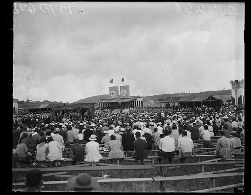 Audience watching President Franklin D. Roosevelt addressing guests at the dedication of Shenandoah National Park, Virginia, July 3, 1936
