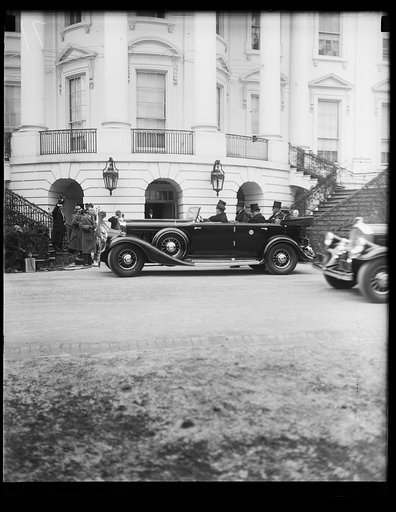 Franklin D. Roosevelt inauguration. Automobile with Roosevelts at White House, Washington, D.C.