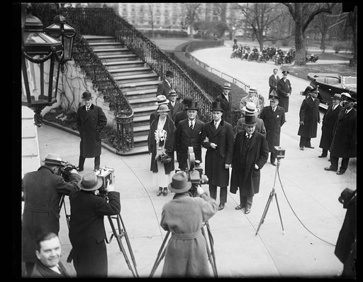Franklin D. Roosevelt inauguration. Eleanor Roosevelt and Franklin D. Roosevelt and photographer outside White House, Washington, D.C.