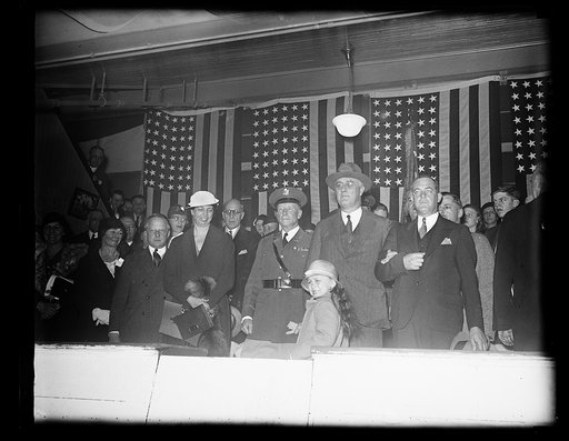 PRESIDENT AND MRS. ROOSEVELT ATTEND SOCIETY CIRCUS AT FORT MYER, VA. FORSAKING AFFAIRS OF STATE FOR THE AFTERNOON, PRESIDENT ROOSEVELT WITH MRS. ROOSEVELT ATTENDED THE SOCIETY CIRCUS AT FORT MYER, VA., TODAY. IN THE CENTER OF PHOTOGRAPH, L TO R: MRS. ROOSEVELT; COL. HARRY N. COOTES, COMMANDANT OF FO