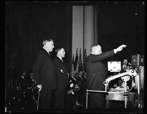 GEN. JOHNSON INTRODUCING PRESIDENT ROOSEVELT ON ARM OF GUS GENNERIAL