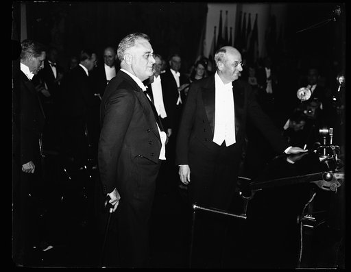 PRESIDENT ROOSEVELT AND ATTORNEY GENERAL HOMER CUMMINGS AT CRIME CONFERENCE
