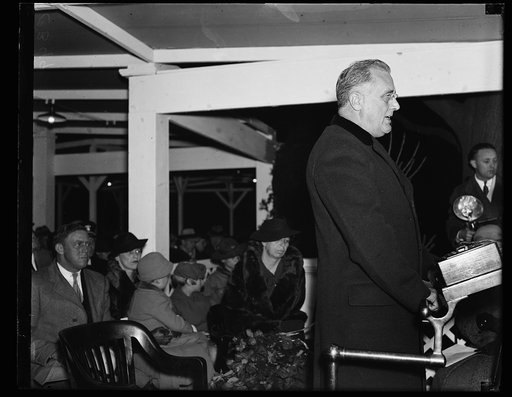 PRESIDENT ROOSEVELT DELIVERING HIS CHRISTMAS EVE RADIO ADDRESS