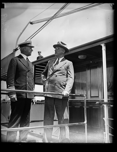 ADMIRAL FOOTE SELLERS, SUPT. OF THE U.S. NAVAL ACADEMY BIDS THE PRESIDENT FAREWELL WHEN HE BOARDED THE YACHT SEQUOIA AT THE NAVAL ACADEMY THIS AFTERNOON FOR A CRUISE ON THE BAY. HE WILL RETURN TO THE ACADEMY TOMORROW NIGHT