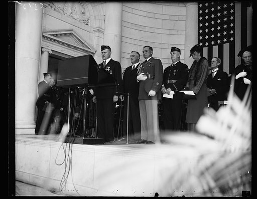 FRANKLIN D. ROOSEVELT AT ARLINGTON ARMISTICE DAY. JOSEPH I. MALLOY SPEAKING