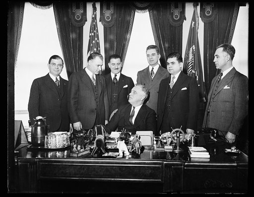PRESIDENT ROOSEVELT AND OFFICERS OF THE ORDER OF AHEPA GREEK AMERICAN SOCIETY