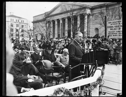 Harold Ickes speaking at laying of cornerstone of new Interior building