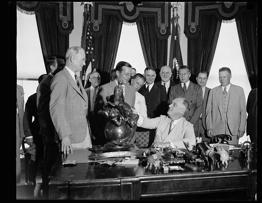 PRESIDENT ROOSEVELT PRESENTS COLLIER TROPHY