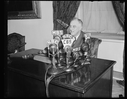 PRESIDENT RESPONDS TO BIRTHDAY GREETINGS FROM NATION. A LITTLE GRAYER, PERHAPS, BUT OTHERWISE IN PERFECT HEALTH ON THE EVE OF HIS 56TH BIRTHDAY, PRESIDENT ROOSEVELT TONIGHT FROM THE WHITE HOUSE BROADCAST HIS THANKS TO THE ENTIRE NATION FOR THE ENTHUSUASTIC RESPONSE TO THE PLEA FOR AID IN THE FIGHT O