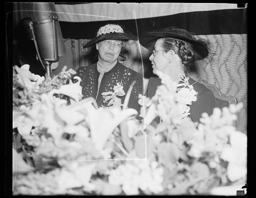 FIRST LADY HONOR GUEST AT CONGRESSIONAL CLUB BREAKFAST. WASHINGTON, D.C. MAY 4. MRS. FRANKLIN D. ROOSEVELT WAS THE HONOR GUEST TODAY AT THE ANNUAL MAY BREAKFAST OF THE CONGRESSIONAL CLUB AT THE RALEIGH HOTEL. SHE IS PICTURED WITH MRS. EDWARD R. BURKE, WIFE OF THE DEMOCRATIC SENATOR FROM NEBRASKA, WH