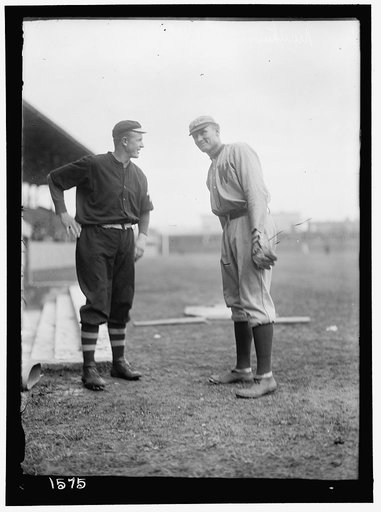 Christy Mathewson and Walter Johnson, New York NL (black) and Washington AL (baseball)