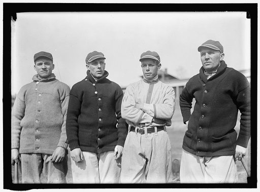 Joe Connolly, Bill Allen, Merito Acosta, unidentified, Washington AL, at University of Virginia, Charlottesville (baseball)