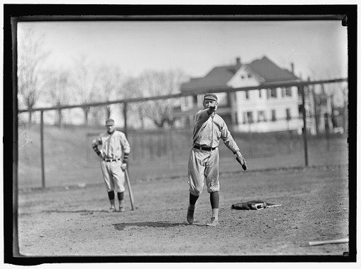 Danny Moeller, throwing, plus unidentified player, Washington AL (baseball)