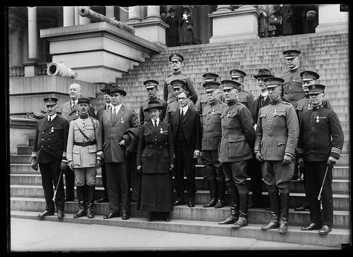Military group on steps of State, War and Navy Building, Washington, D.C.