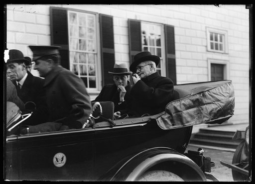Group in automobile at Mount Vernon; Thomas Marshall, right. Mount Vernon, Virginia