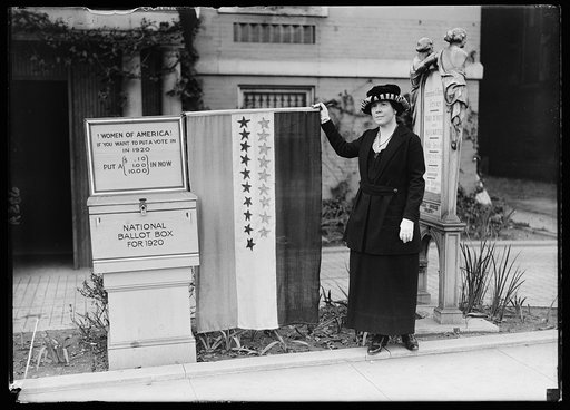 Women of America! If you want to put a vote in in 1920 put a (.10, 1.00, 10.00) in now. National Ballot Box for 1920