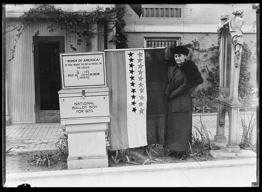 Women of America! If you want to put a vote in in 1920 put a (.10, 1.00, 10.00) in now. National Ballot Box for 1920