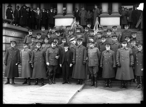 Military group on steps of State, War and Navy Building, Washington, D.C.