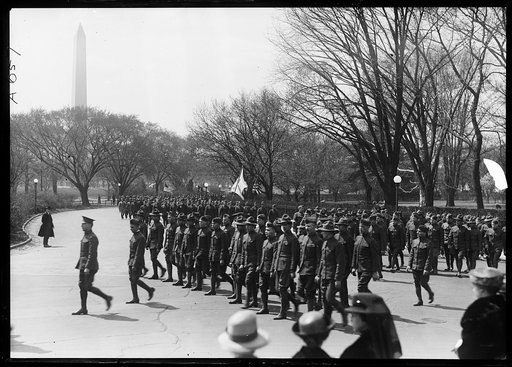 Military group, Washington Monument in background, Washington, D.C.
