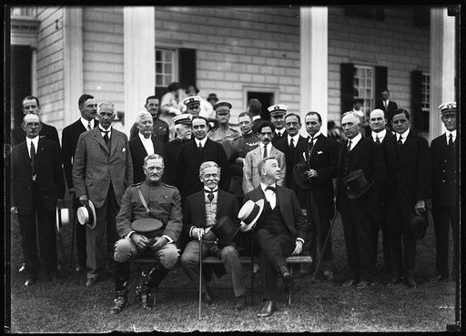 John J. Pershing, unidentified, and Josephus Daniels, with group. Mount Vernon, Virginia