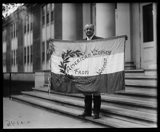 Emmons K. Ellsworth, acting director of the Council of National Defense with flag] "To American Women from Armenian Women"