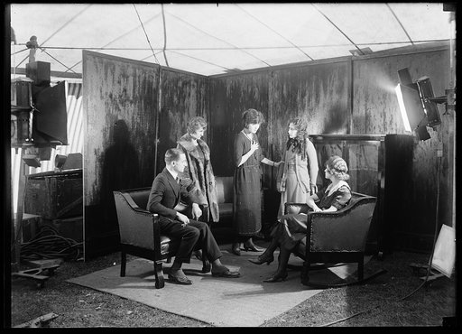 Motion picture set: actors and actresses; Lillian Gish? 2nd from right