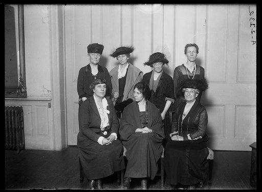 Left to right, front row: Mrs. Baker, Alice Paul, Mrs. Wainwright; back row: Mrs. Lewis, Mrs. Hilles, Miss Younger, Mrs. Hookes