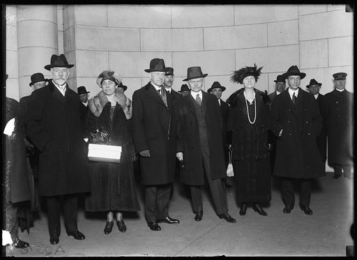 Henry Cabot Lodge, Grace Coolidge, Calvin Coolidge, Thomas R. Marshall with group. Union Station, Washington, D.C.
