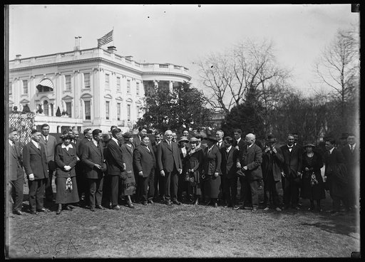 President Harding and group outside White House, Washington, D.C.