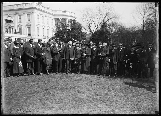 President Harding and group outside White House, Washington, D.C.
