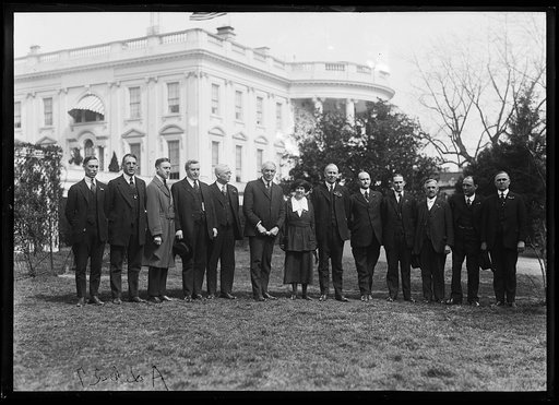 President Harding and group outside White House, Washington, D.C.