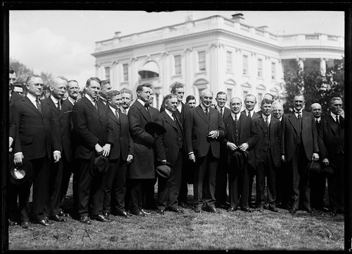 President Harding and group outside White House, Washington, D.C.